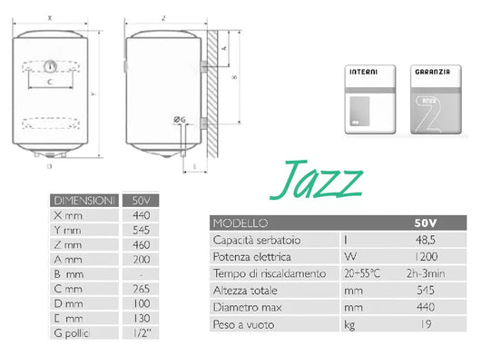 SCALDABAGNO ELETTRICO 2 ANNI 50 lt - Verticale - ISEA