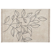 Tappeto cotone trapuntato motivo a foglie e nappe 160 x 230 cm beige e nero soggiorno camera da letto