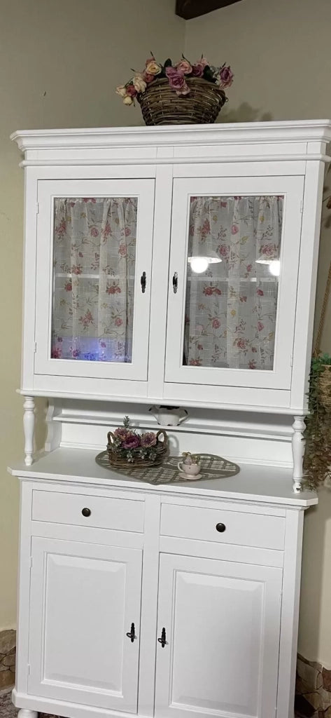 Cristalliera arte povera 2 porte in legno shabby bianco 104x43x205 (1189) - Mobili 2G