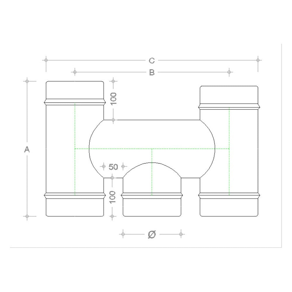 Fumaiolo terminale da 140mm modello ad h inox aisi 304 base tonda con innesto m maschio