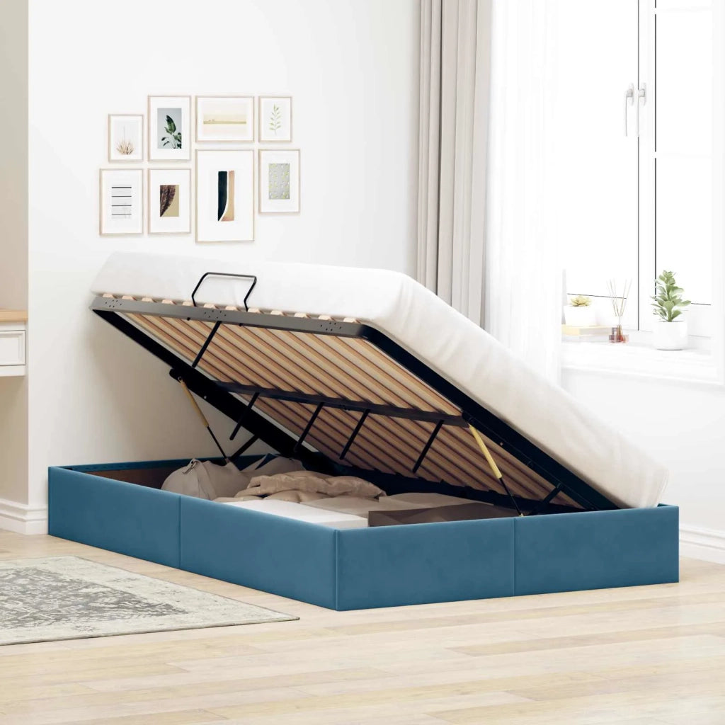 Letto ottomano con archiviazione Blu Scuro 120 x 200 cm Velluto