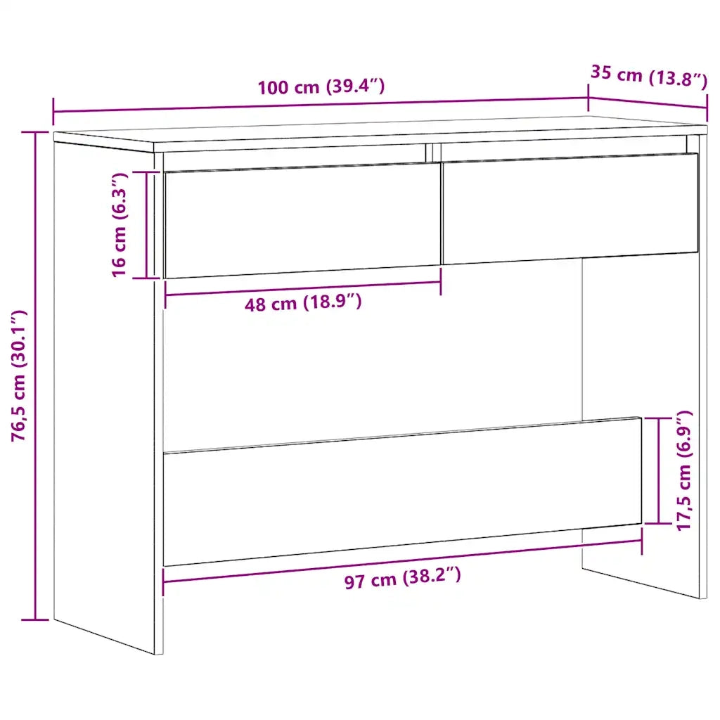 Tavolo Consolle Rovere Artigianale 100x35x76,5 cm in Truciolato 856785