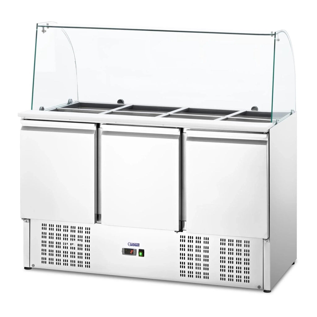 Saladette refrigerata professionale da terra 3 porte tavolo mobile inox (Volume: 368 l, x cm, Intervallo di refrigerazione: 2 - 10 °C, 1 x GN 1/1, 4 x GN 1/2, 3 x GN 1/3) 14_0005362
