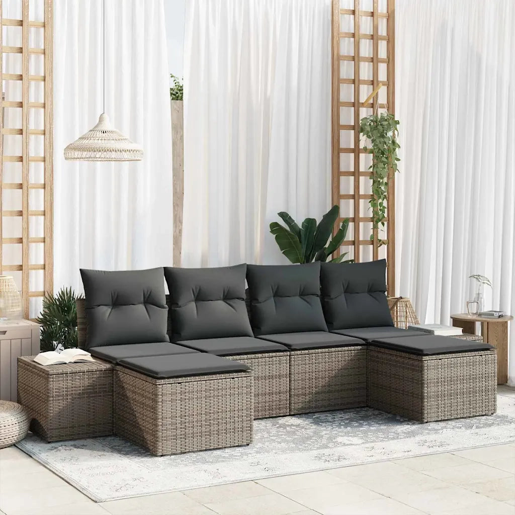 Set Divano da Giardino con cuscino 6 pcs Grigio polyrattan