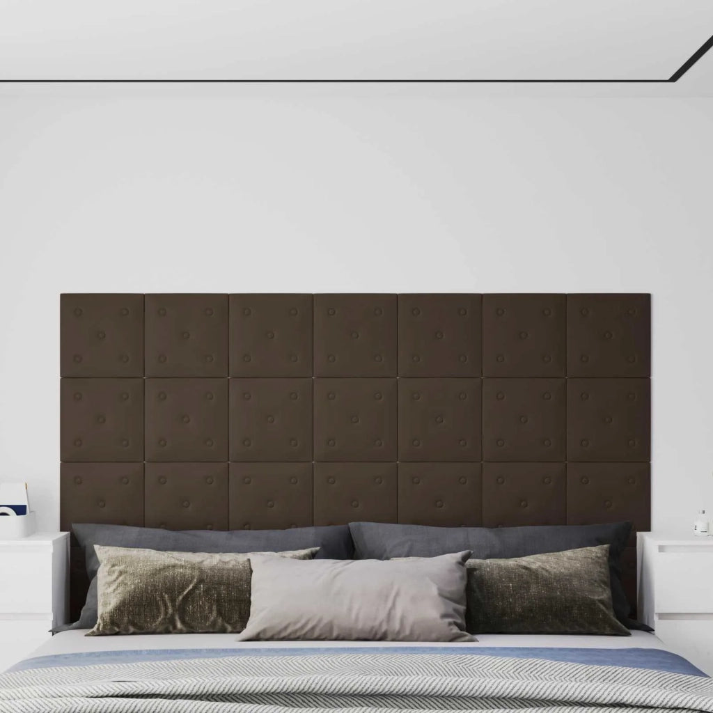 Testiera da Parete 12 pcs Marrone 30 x 30 cm Pelle Sintetica 42046514