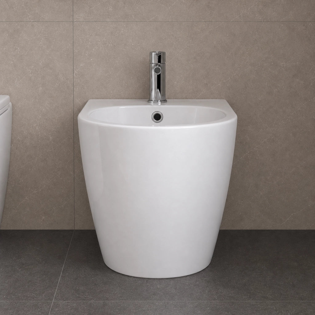 Bidet giunone ceramica bianca lucida a pavimento filo parete *** accessori senza fissaggi, confezione 1