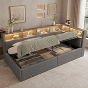 Letto da giorno 90x200 cm grigio con LED, USB e vano idraulico
