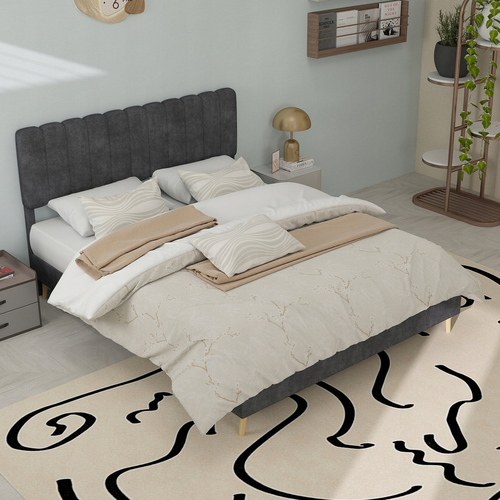 Letto imbottito 140x200 grigio con struttura sollevabile - Xylo