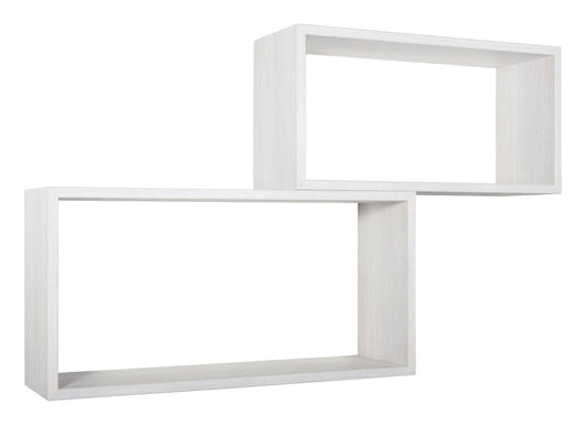 Set 2 Mensole Cubo da Parete Rettangolare in Fibra di Legno Bislungo Rovere Sbiancato