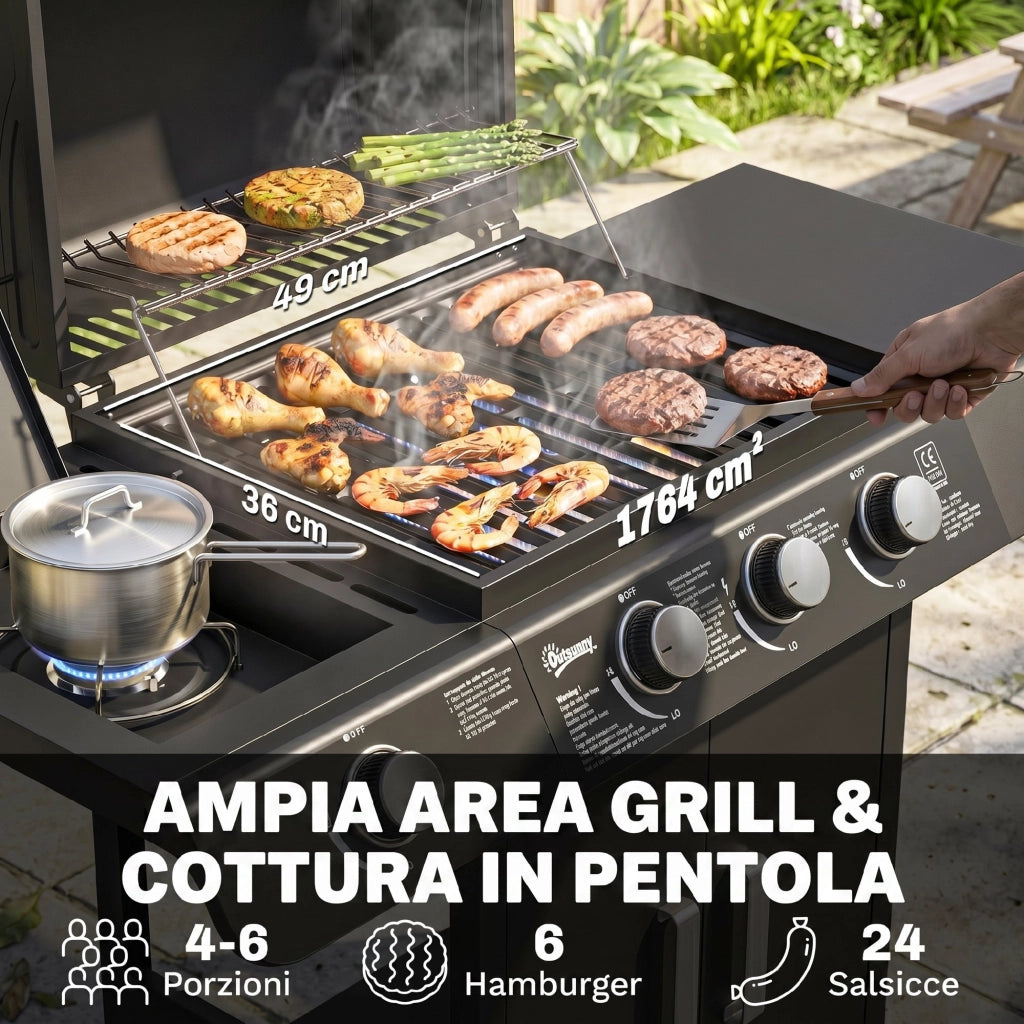 Barbecue a Gas 4 Bruciatori ¨C zephmum ¨C Grigio Antracite con Coperchio 110x50x100cm