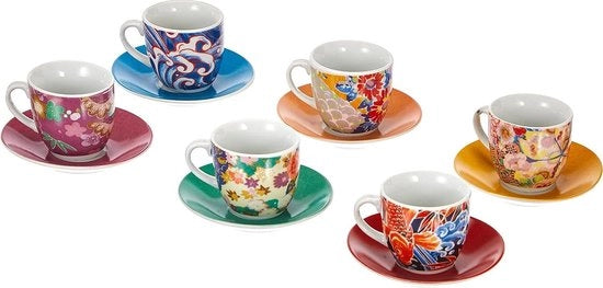 Set di Kimono - 6 Tazze e Scodelle di Porcellana - Set di Tazze e Scodelle multicolore da 6 pezzi