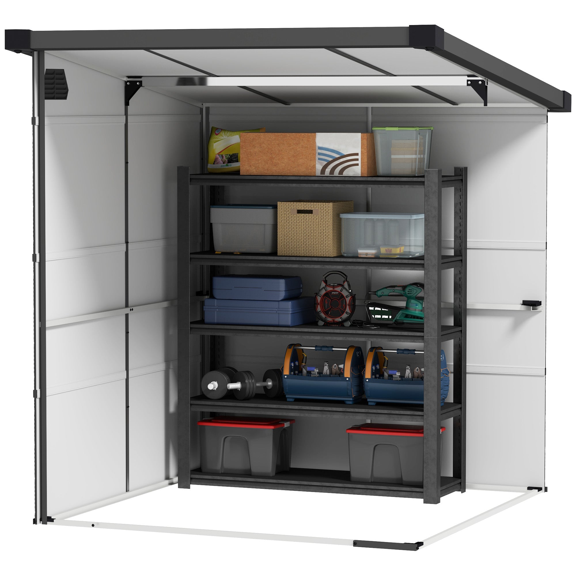 Casetta da Giardino  Porta Attrezzi 190x191x215 cm in Plastica Grigio Chiaro