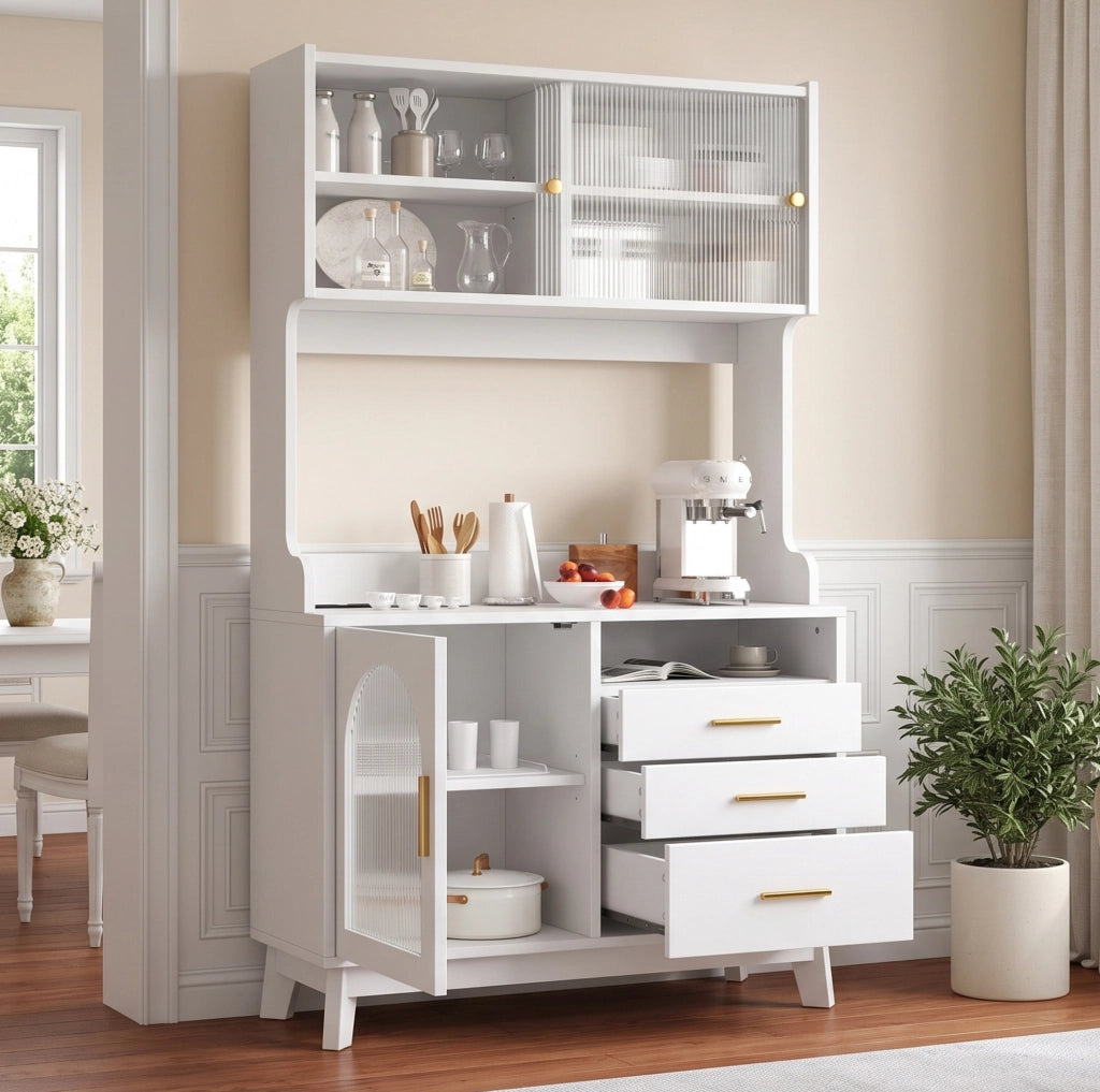 Credenza alta bianca 100,5×40×178 cm con prese e USB