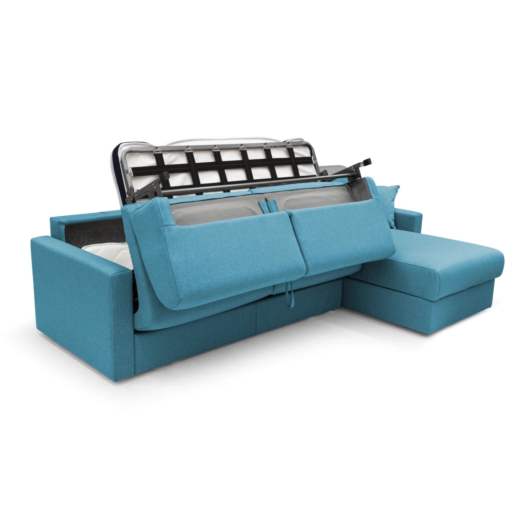 Chris Divano letto angolare 5 posti in tessuto impermeabile T13 288 cm Sinistro (mat. 160x197) azzurro