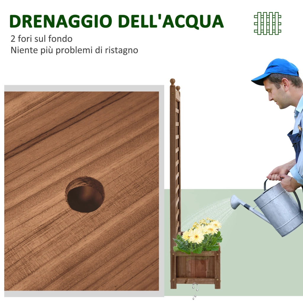 Fioriera da Esterno in Legno con Grigliato per Piante Rampicanti. 64x28x120cm. Marrone