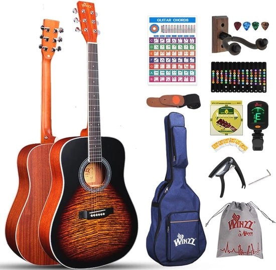 Chitarra Acustica per Principianti e Adulti con Set di Accessori per Bambini da 12 Anni in Avanti - Kit di Inizio per Chitarra Folk con 11 Accessori