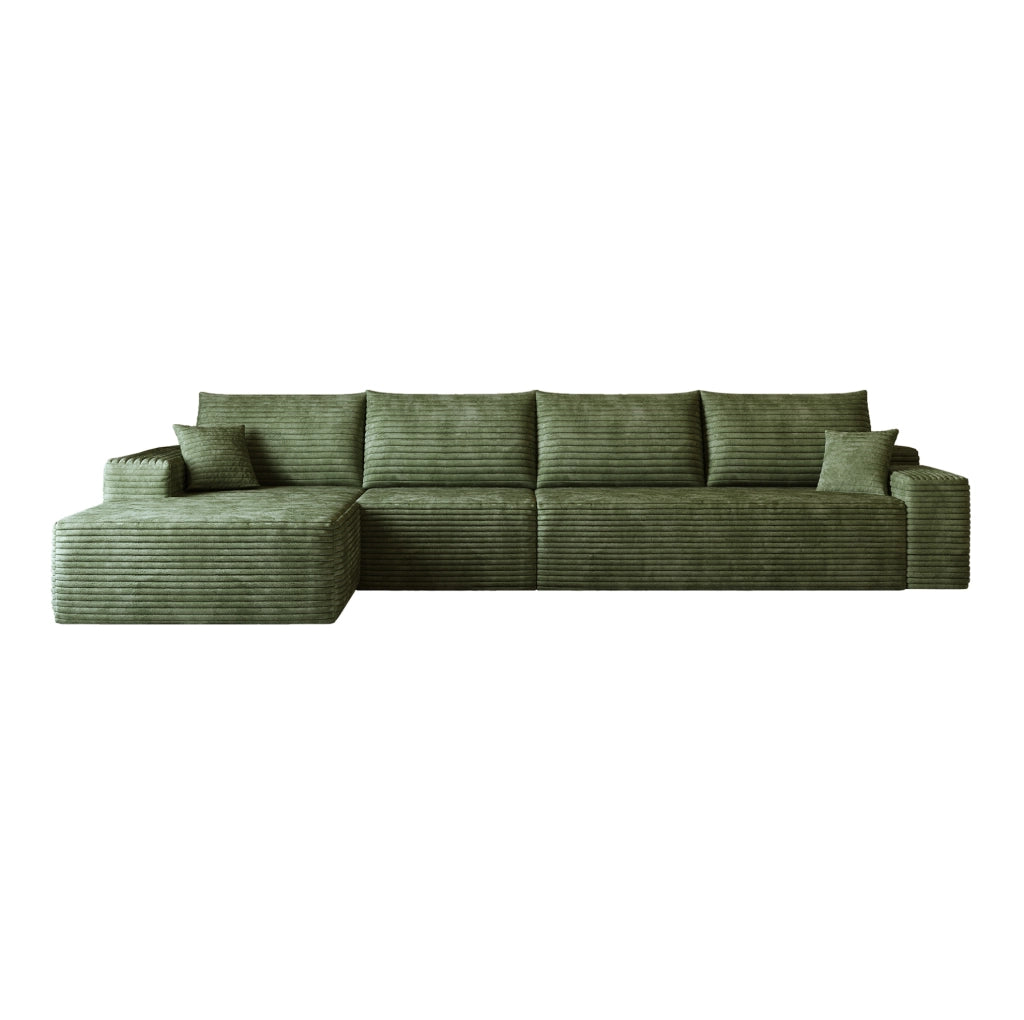 Divano in tessuto a coste verde 340 × 175 × 83 cm