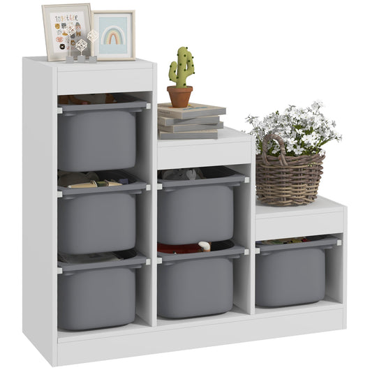 Scaffale Portagiochi per Bambini a 3 Livelli 6 Contenitori 96x38,5x90 cm Grigio