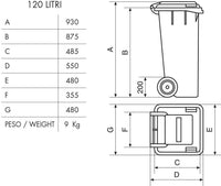 BIDONE PER LA RACCOLTA DIFFERENZIATA 120 lt CARRELLATO Colore verde per uso esterno (UNI EN 840)