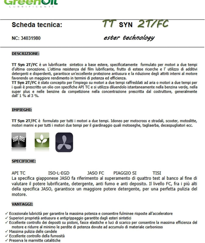 OLIO PER MISCELA 2 Tempi 100% Sintetico Better DUE Synt 1 Lt con dosatore