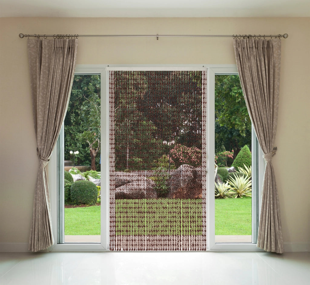 Tenda Antimosche per Porta Finestra A Pannello Con Telaio In PVC, In più Colori, Moschiera con Corde a Perline per Esterno Interno Fili a Caduta Caffe - 100 x 220 Cm