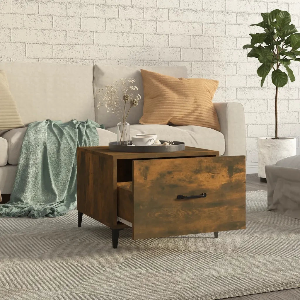 Tavolini da Salotto Gambe in Metallo 2pz Rovere Fumo 50x50x40cm 817538