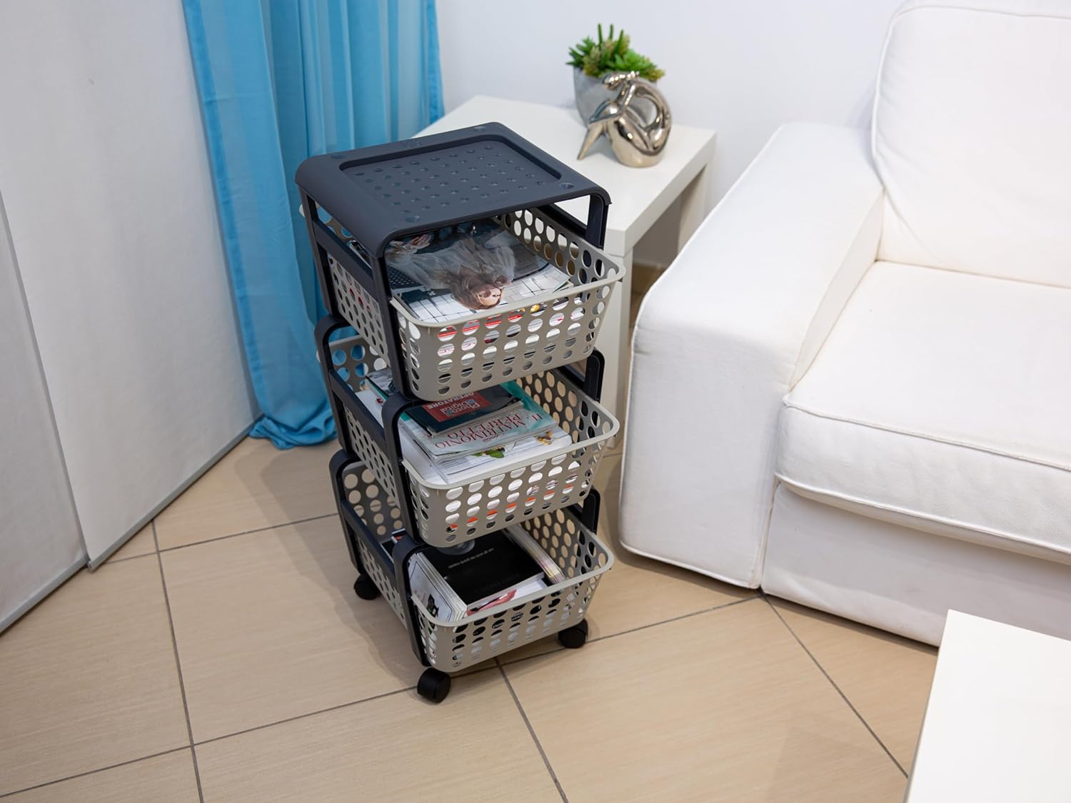 CARRELLO DA CUCINA CON CESTELLI 'MODULA' col. tortora  - ECOPLAST