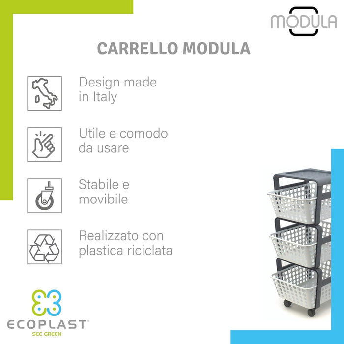 CARRELLO DA CUCINA CON CESTELLI 'MODULA' col. tortora  - ECOPLAST