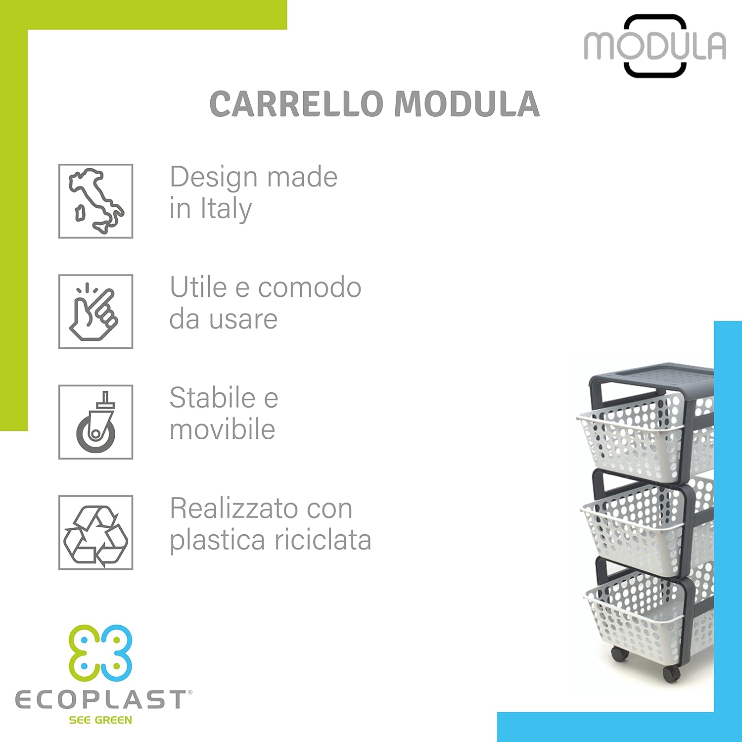 CARRELLO DA CUCINA CON CESTELLI 'MODULA' col. ghiaccio  - ECOPLAST
