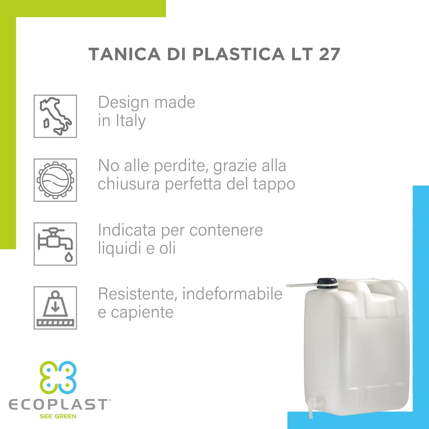 TANICA Lt. 27 Rubinetto non Incluso 4 pezzi ECOPLAST