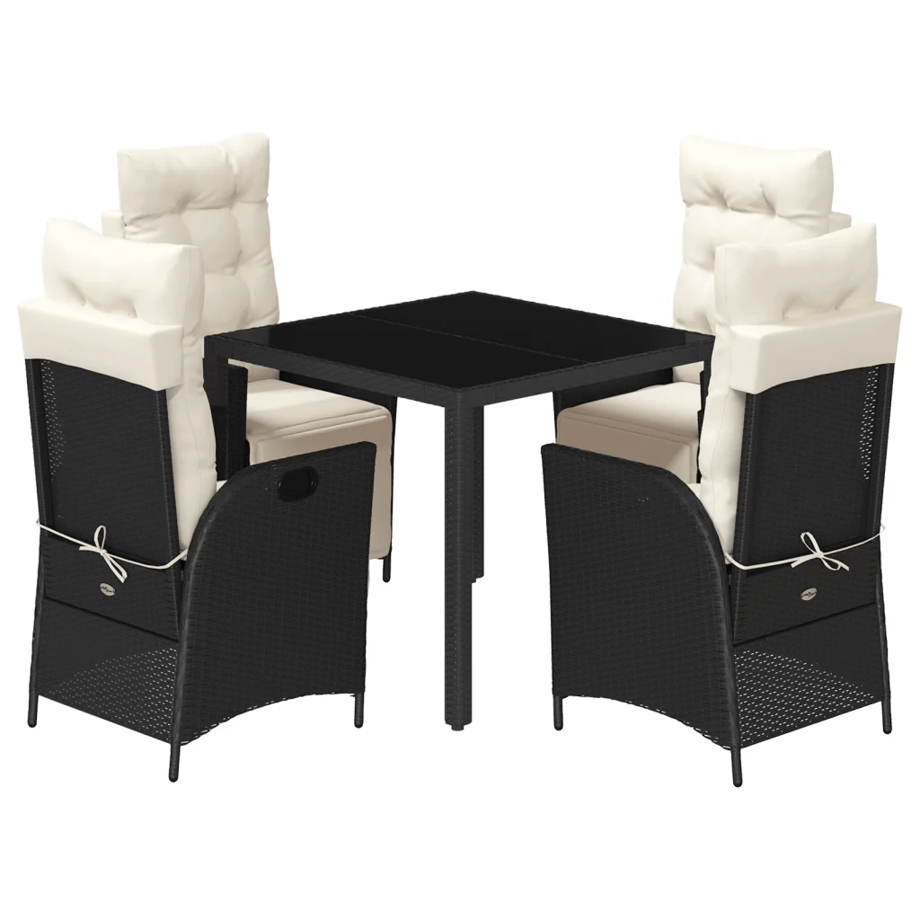 Set da Pranzo da Giardino 5 pz Nero con Cuscini in Polyrattan 3213315