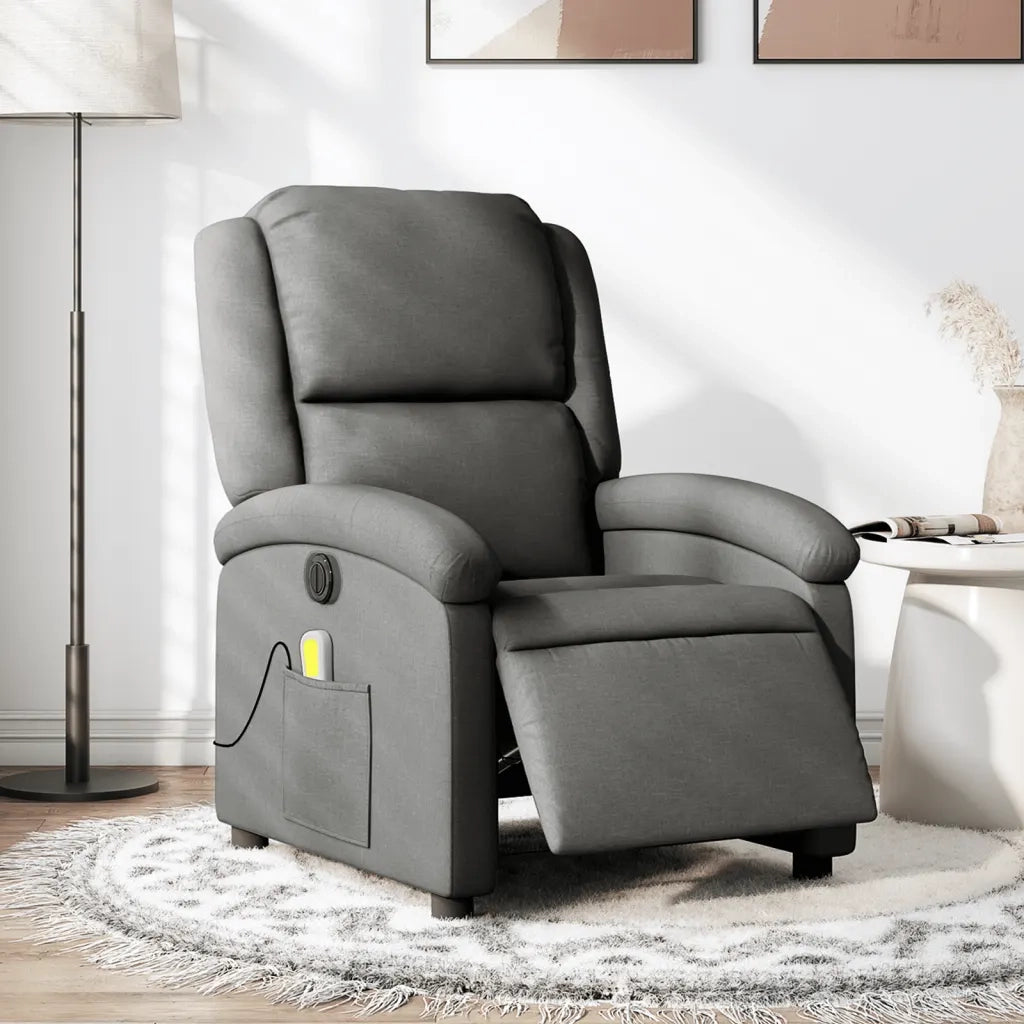 Divano Sedia-Poltrona Reclinabile Massaggio Elettrica Grigio Scuro Tessuto 248394
