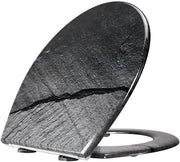 Duroplast toilet seat, sedile per water con chiusura softclose, copertura Duroplast, installazione da sopra, rimovibile con un click, disegno a tre lati del sedile per water (pietre)
