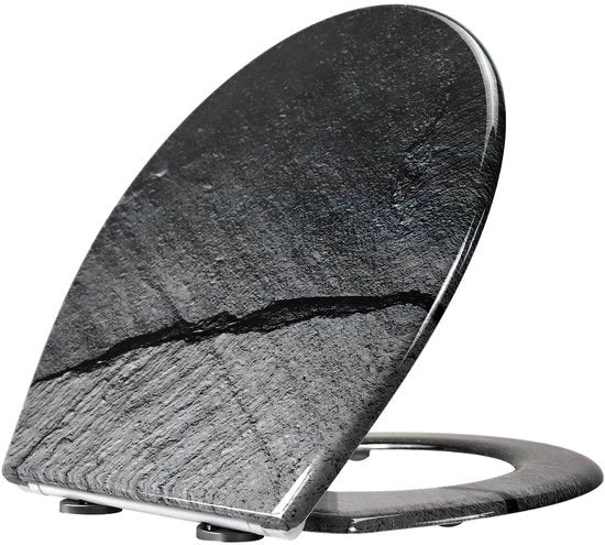 Duroplast toilet seat, sedile per water con chiusura softclose, copertura Duroplast, installazione da sopra, rimovibile con un click, disegno a tre lati del sedile per water (pietre)