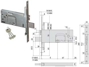 ELETTROSERRATURA TRIPLICE INFILARE PER FASCE DOPPIA MAPPA MM.78 H 17357- - mm.90 (17357900) - 1 pezzi CISA