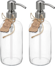 Dispensatore di Sapone Liquido in Vetro Smerigliato - Acciaio Inossidabile - 2 Pezzi - 500ml
