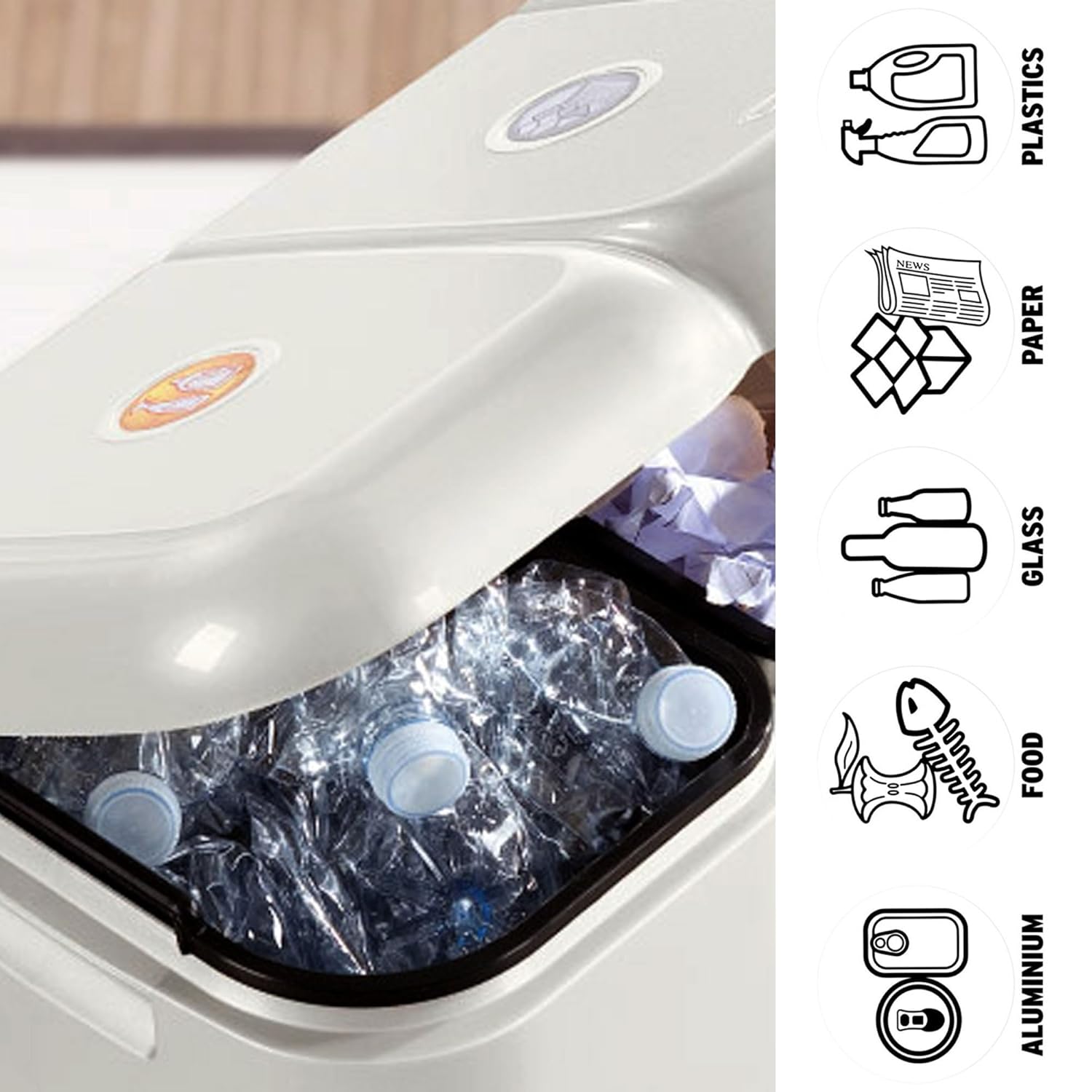 PATTUMIERA DIFFERENZIATA PATTY 2  cm.39x32,5x41h. lt.13+8 bianca    TONTARELLI