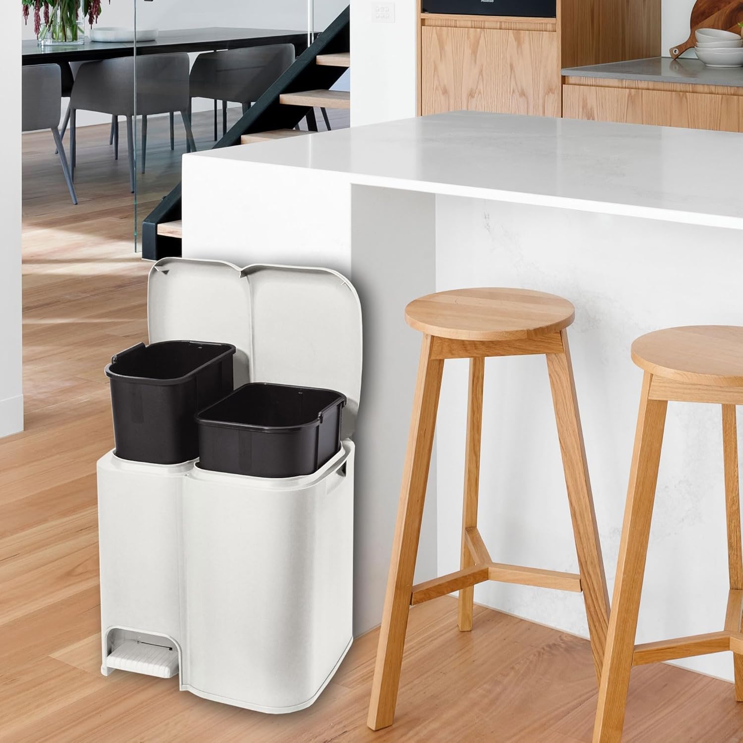 PATTUMIERA DIFFERENZIATA PATTY 2  cm.39x32,5x41h. lt.13+8 bianca    TONTARELLI