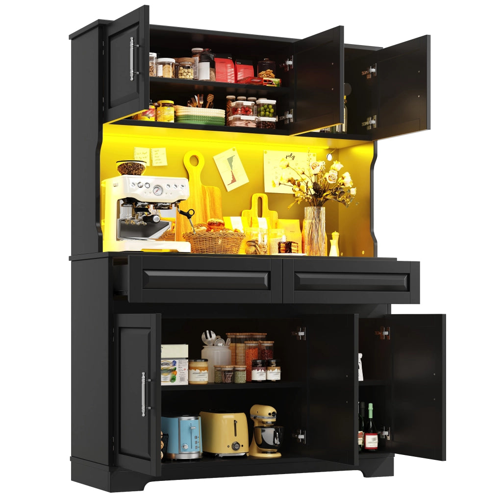 Mobile Alto da Cucina con LED e Ripiani Regolabili ¨C MINIMAL ¨C Nero 108x40x180