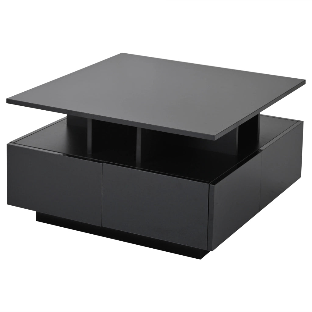 TAVOLINO da salotto 70x70x40 cm nero lucido con LED e 4 cassetti