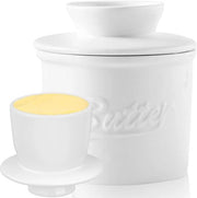 Vasetto di ceramica con coperchio - Design francese - Bianco - 10CM - Per burro fuso