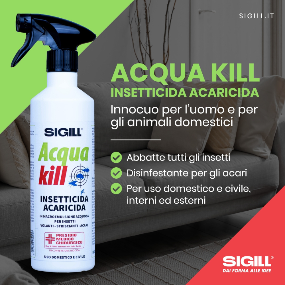 Insetticida acaricida acqua kill insetti striscianti volanti acari 750 ml 2 pezzi