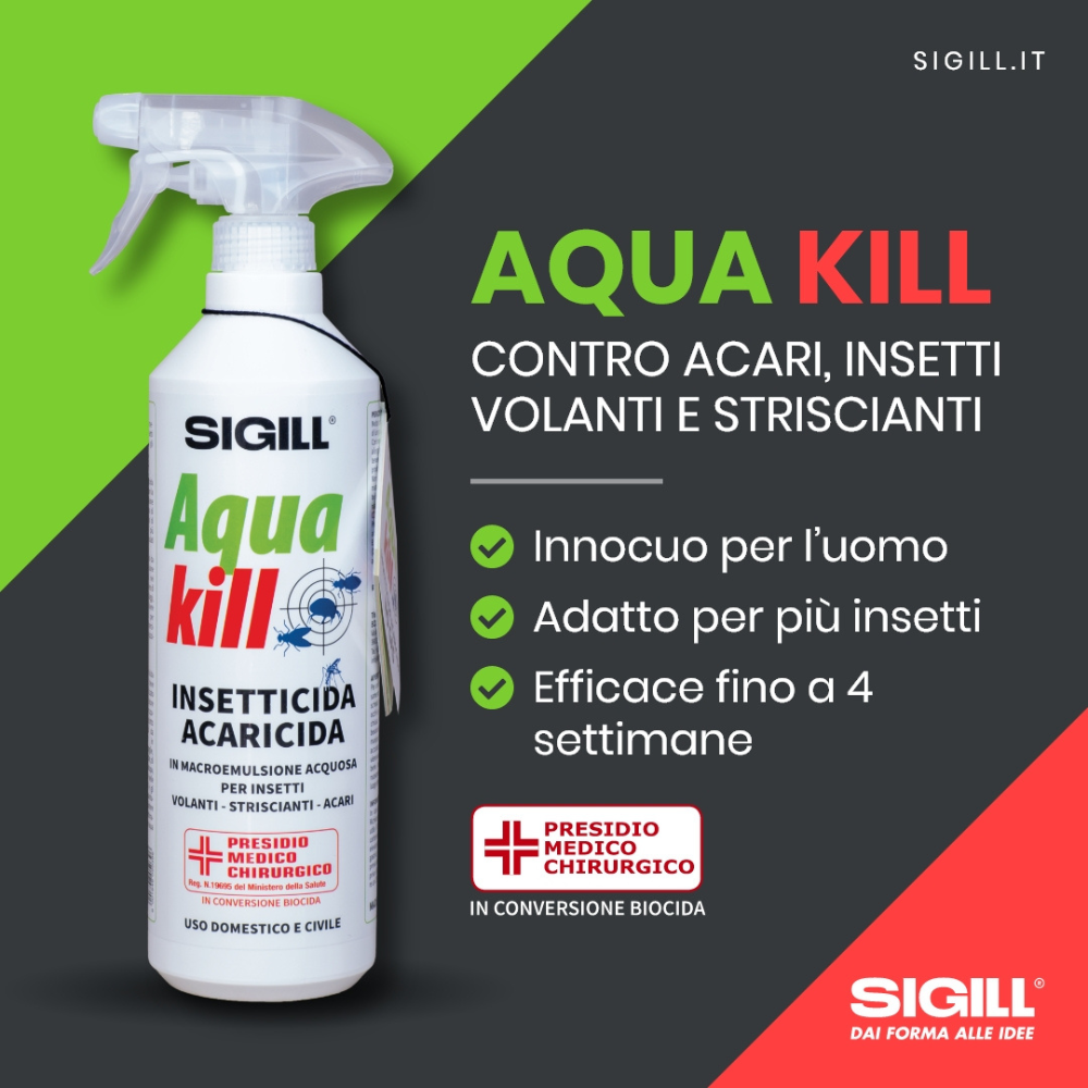 Insetticida acaricida acqua kill insetti striscianti volanti acari 500 ml 6 pezzi