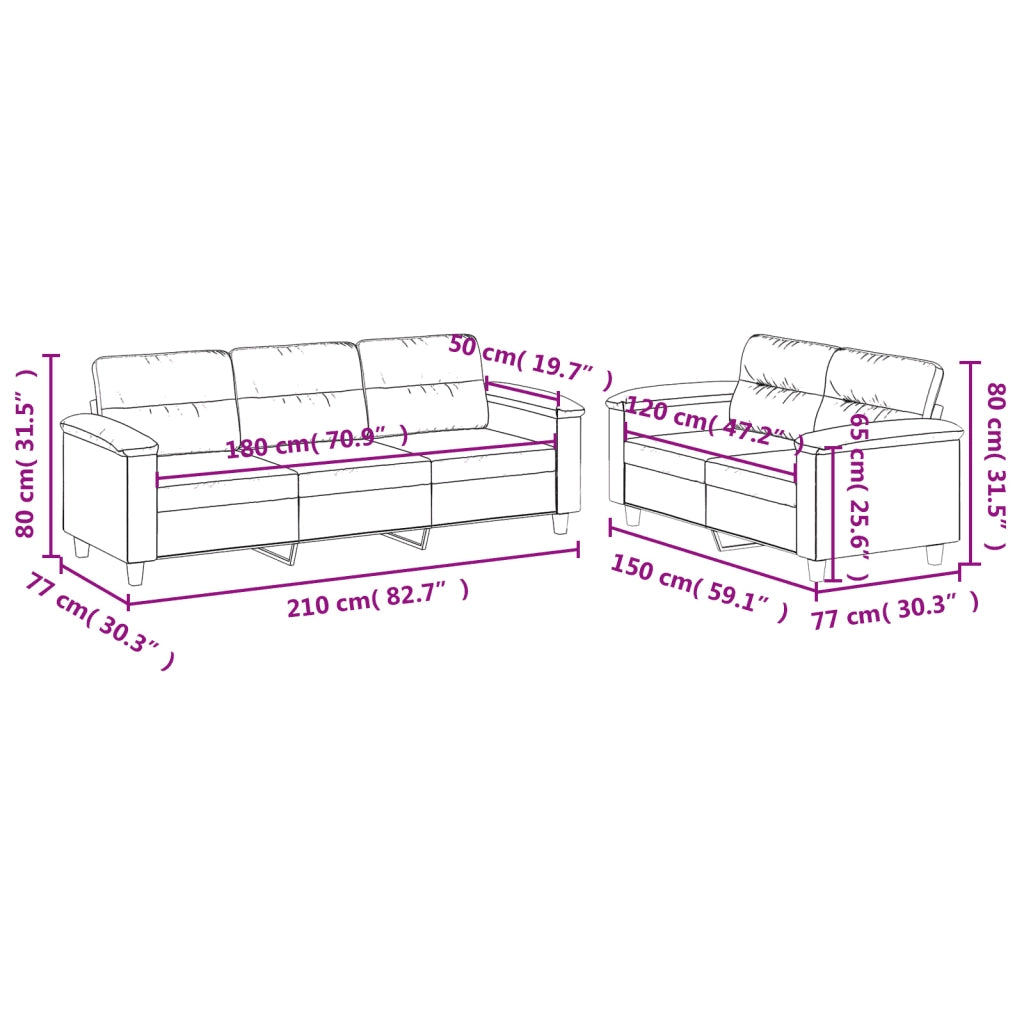 Set Divani 2 pz con Cuscini Beige in Tessuto Microfibra 3202343