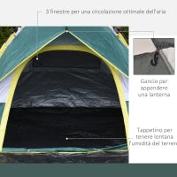 Tenda da Campeggio 2 Posti con Apertura Automatica, Tasche Interne e Tappetino, 205x195x135 cm, Verde Oliva