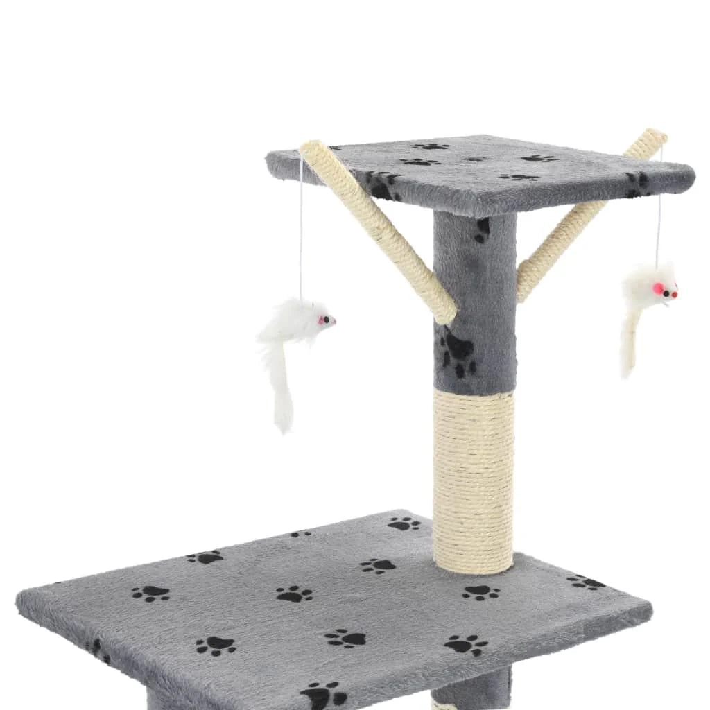Tiragraffi albero per gatti cuccia per gatti giocattolo peluche sisal 138 cm grigio motivo a impronta di zampa 3702037