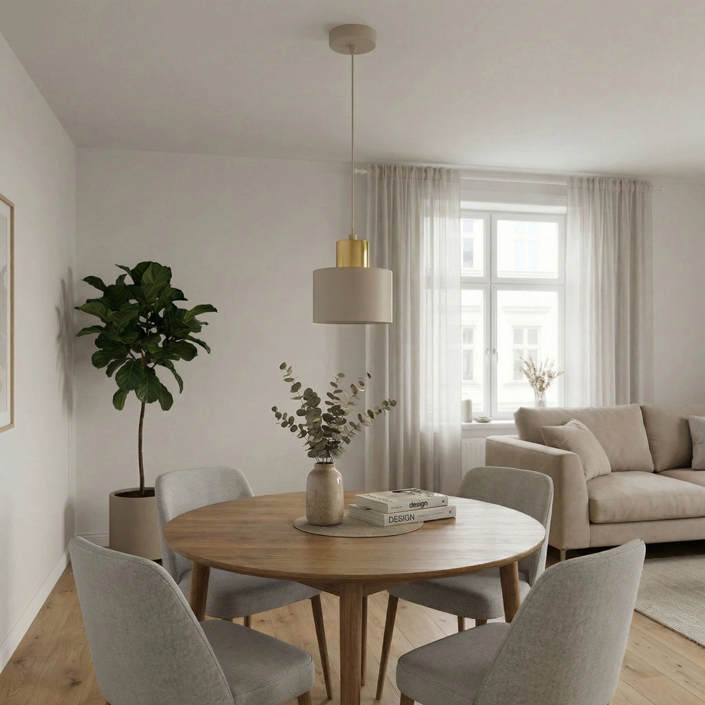 Lampada sospesa cilindrica Parkla 1xE27 beige oro Luminex
