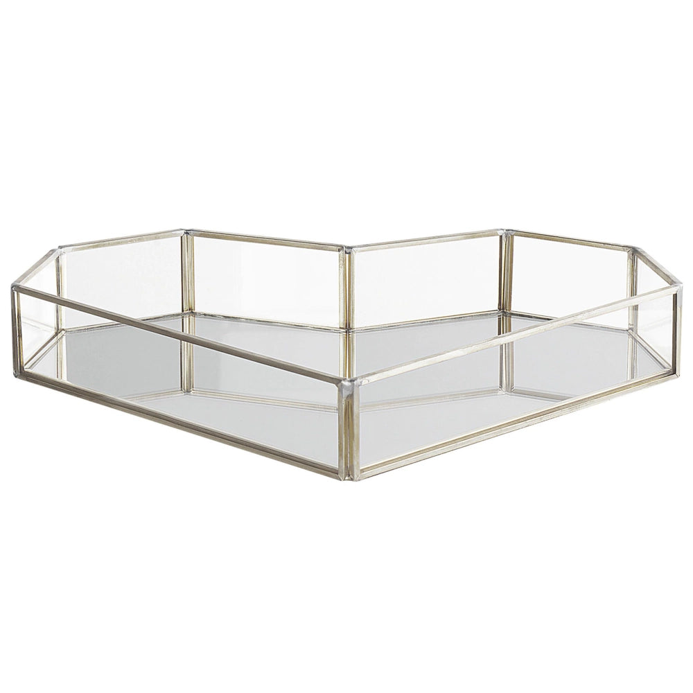 Vassoio decorativo argento acciaio inox e vetro specchiato a forma di cuore 28 x 20 cm pezzo per gioielli candele