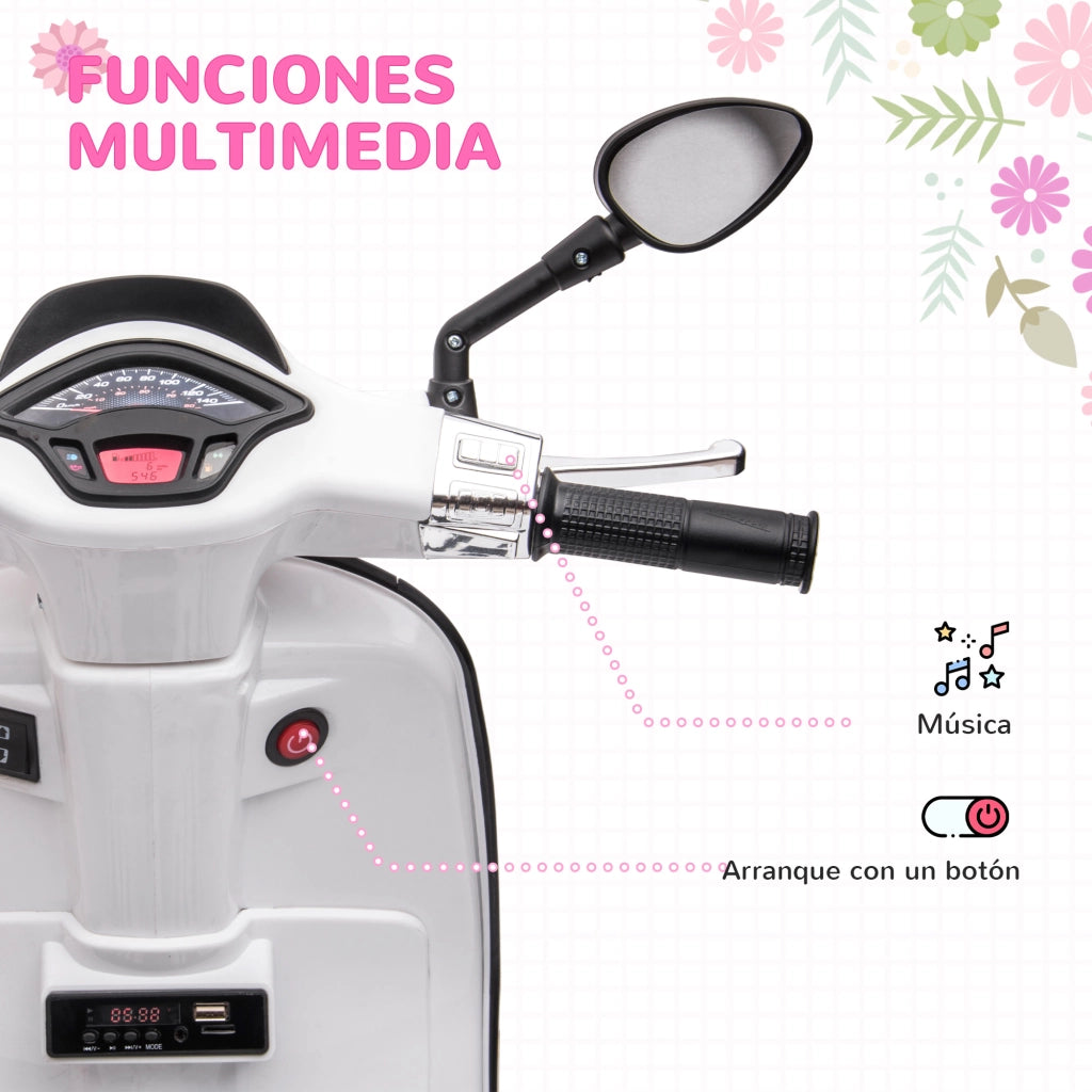 Moto Elettrica Bambini 3 Anni ¨C zephmum ¨C Bianco LED Radio FM 3 km/h 35kg