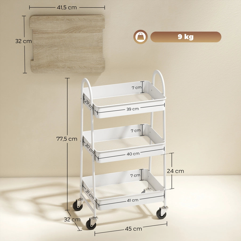 Tavolino da cucina con 3 livelli e cestini ¨C zephmum ¨C 45x32x77.5 cm quercia